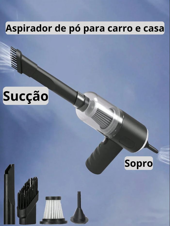 Aspirador de pó sem fio 120W de alta potência – portátil, uso duplo para casa e carro, cor preta