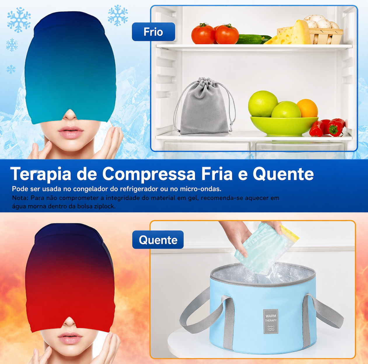 Touca Gelada para Enxaqueca e Dor de Cabeça – Terapia Fria e Quente