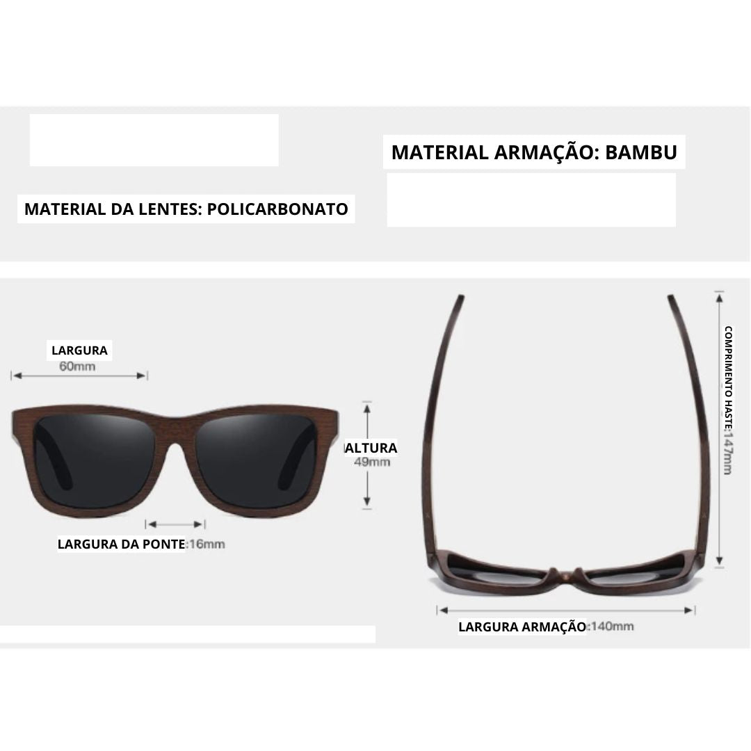 Óculos de Sol de Madeira de Bambu Natural GM – Feito à Mão, Lentes Polarizadas com Revestimento Espelhado, Acompanhado de Caixa de Presente