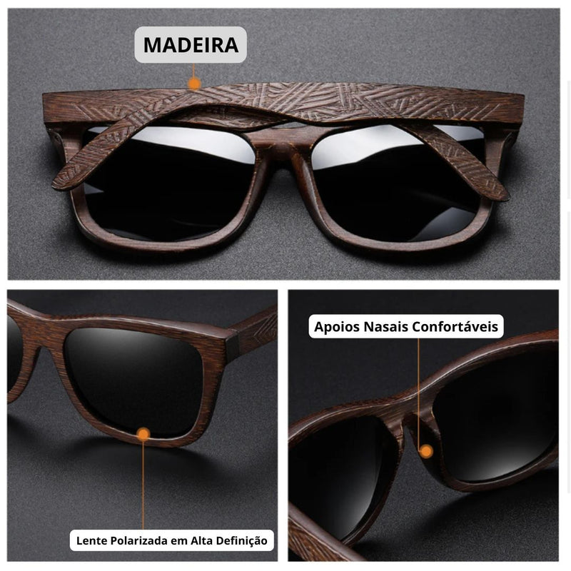 Óculos de Sol de Madeira de Bambu Natural GM – Feito à Mão, Lentes Polarizadas com Revestimento Espelhado, Acompanhado de Caixa de Presente