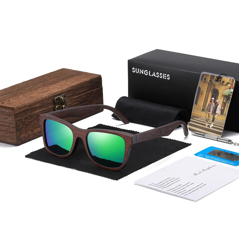 Óculos de Sol de Madeira de Bambu Natural GM – Feito à Mão, Lentes Polarizadas com Revestimento Espelhado, Acompanhado de Caixa de Presente