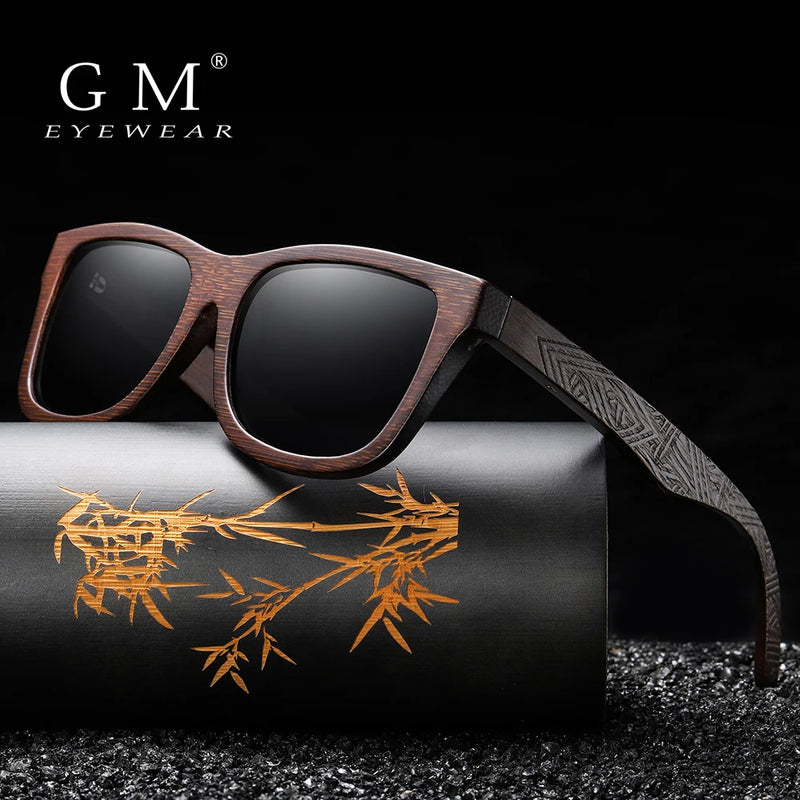 Óculos de Sol de Madeira de Bambu Natural GM – Feito à Mão, Lentes Polarizadas com Revestimento Espelhado, Acompanhado de Caixa de Presente