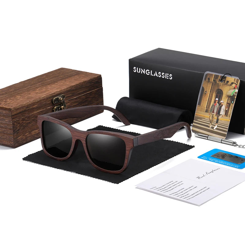 Óculos de Sol de Madeira de Bambu Natural GM – Feito à Mão, Lentes Polarizadas com Revestimento Espelhado, Acompanhado de Caixa de Presente
