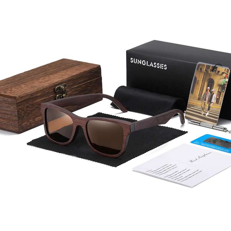 Óculos de Sol de Madeira de Bambu Natural GM – Feito à Mão, Lentes Polarizadas com Revestimento Espelhado, Acompanhado de Caixa de Presente