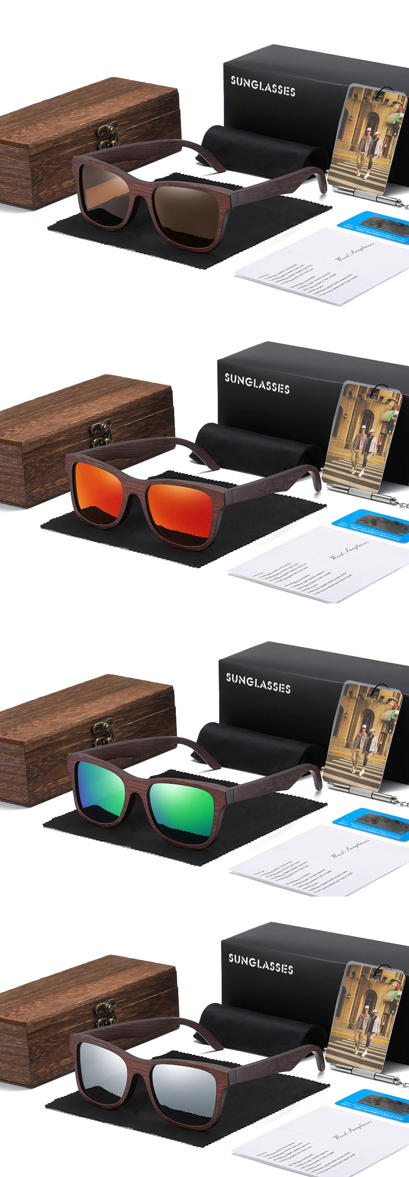 Óculos de Sol de Madeira de Bambu Natural GM – Feito à Mão, Lentes Polarizadas com Revestimento Espelhado, Acompanhado de Caixa de Presente
