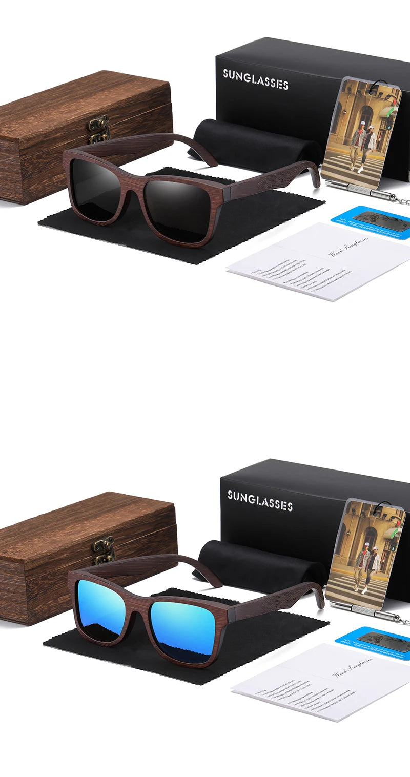 Óculos de Sol de Madeira de Bambu Natural GM – Feito à Mão, Lentes Polarizadas com Revestimento Espelhado, Acompanhado de Caixa de Presente