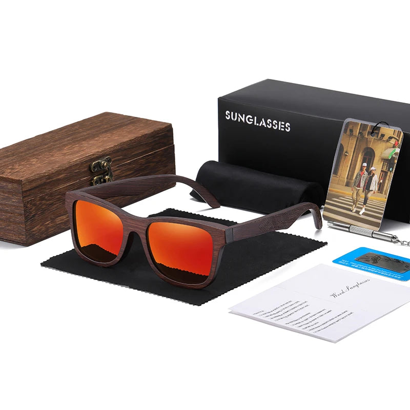 Óculos de Sol de Madeira de Bambu Natural GM – Feito à Mão, Lentes Polarizadas com Revestimento Espelhado, Acompanhado de Caixa de Presente