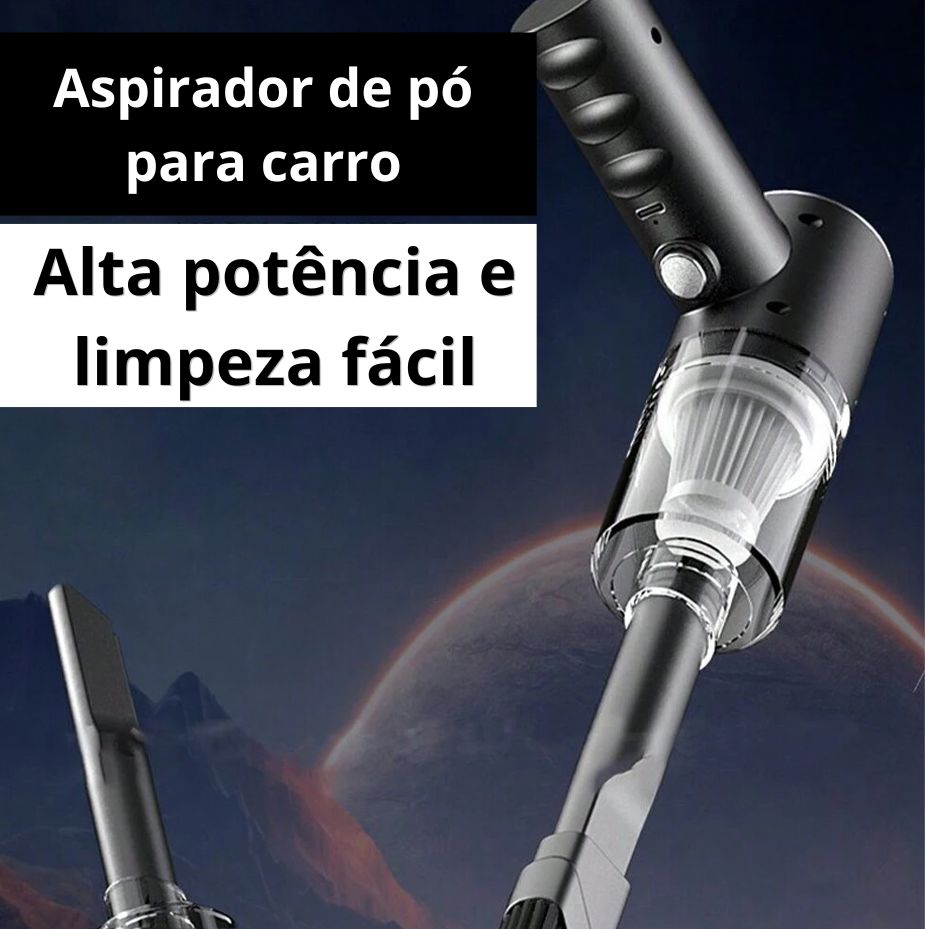 Aspirador de pó sem fio 120W de alta potência – portátil, uso duplo para casa e carro, cor preta