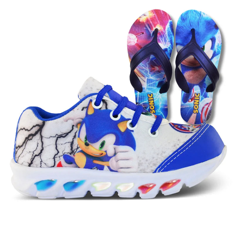 👉 Tênis infantil LED do Sonic com luz para meninos + Chinelo