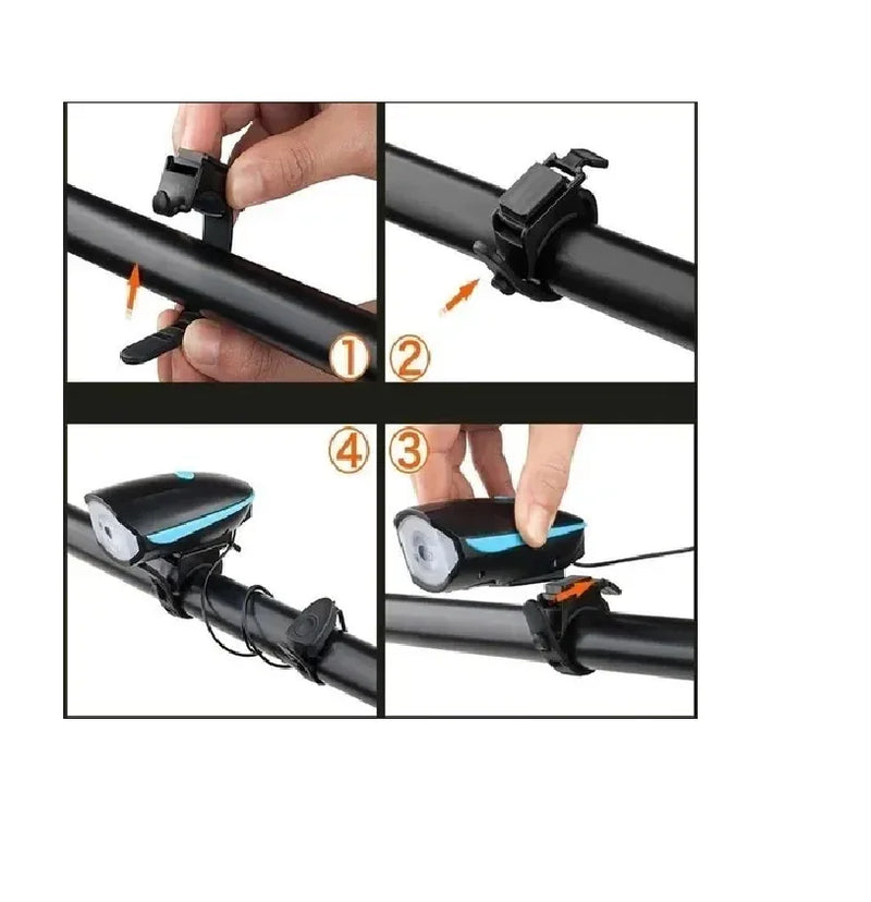 Lanterna de LED com Farol em C para Bicicleta + Buzina Reforçada