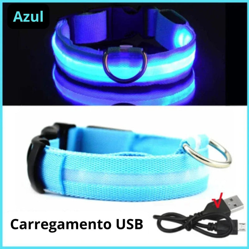 Coleira de Cachorro com LED Luminoso – Ajustável, Piscante, Recarregável, Coleira Brilhante para a Noite, Antiperda